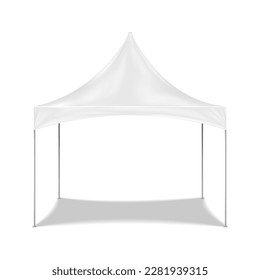 Blank white canopy tent realistic vector mock-up. Camping gazebo mockup. Outdoor summer event portable instant shelter template