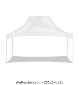 Blank white canopy tent realistic vector mock-up. Camping gazebo mockup. Outdoor summer event portable instant shelter template