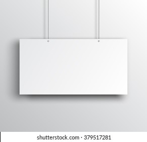 Blank white canvas hanging on the white background, Vector Poster mockup