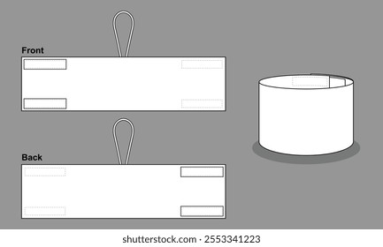 Blank White Captain Armband Pattern Template on Gray Background. Front and Back Views, Vector File.