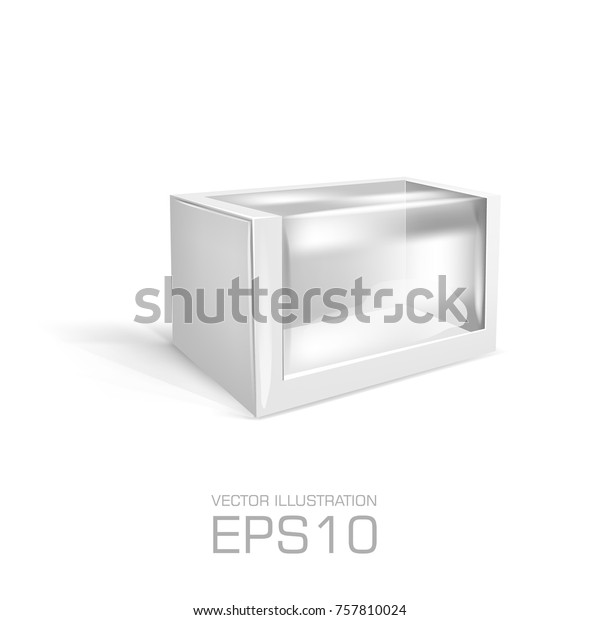 Blank white cardboard box with hole,\
transparent plastic window isolated on white background. Product\
package template for cars. Vector\
illustration\
