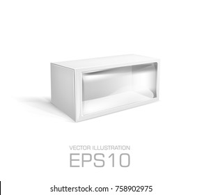 Blank white cardboard box for toys transparent plastic window.  Vector illustration product package template
