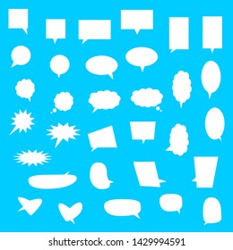 blank white cartoon speech bubble set with various shape isolated on blue background. vector illustration