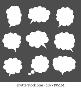 blank white cartoon speech bubbles set with different shape on dark grey background. vector illustration