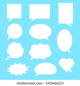 blank white cartoon speech bubbles set with various shape for comic dialogue design isolated on blue background. vector illustration
