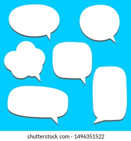 blank white cartoon speech bubbles with different shape isolated on blue background. vector illustration