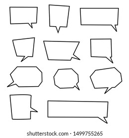 blank white cartoon speech bubbles set with different shape hand drawn isolated on white background. vector illustration
