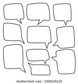 blank white cartoon speech bubbles hand drawn set with different shape isolated on white background. vector illustration