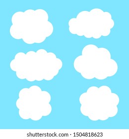 blank white cartoon speech bubbles set with different cloud shape isolated on blue background. vector illustration