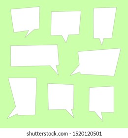 blank white cartoon speech bubbles set with different rectangle shape isolated on light green color background