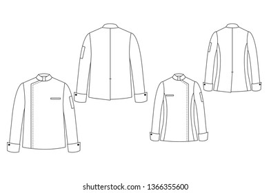 Blank White Chef Coat Template,front And Back Views.Vector Illustration 