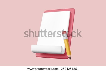 Blank white clipboard checklist with pencil. Notepad, Daily schedule planner, Take notes, To do checklist, Document, Education, Reminder, Note management, Business, 3D Vector illustration. Eps 10