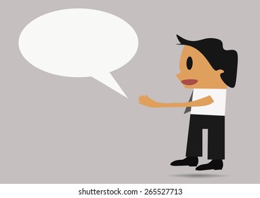 Blank white cloud with businessman. Vector illustration.