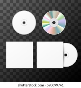 Blank white compact disk from two sides and cover mockup template on transparent background