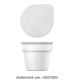 Blank white container for instant mashed potato, rice noodle or soup template. Packaging collection. Vector illustration.