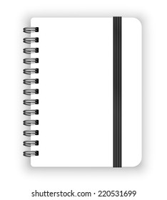 Blank white copybook template with elastic band. Vector illustration