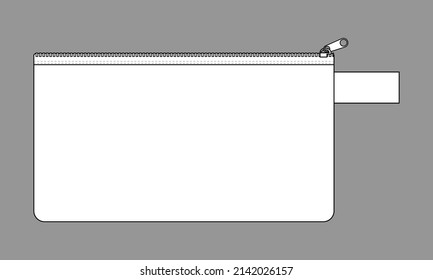 Blank White Cosmetic Bag With Zipper Template On Gray Background, Vector File.