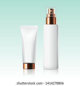 Blank white cosmetic bottle and tube in 3d illustration