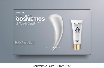 blank white cosmetic tube .White cream elements