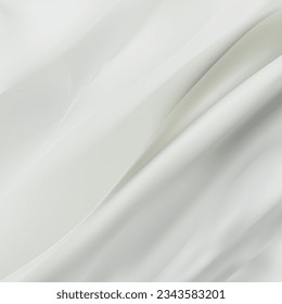 Blank white crumpled fabric material mock up, top view, 3d rendering. Empty softness silk or canvas drape with crease mockup. Clear abstract sheet or tissue linens wave template.