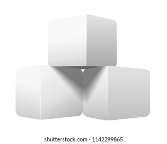 Blank White Cube Pyramid. Three Empty Mockup Vector Boxes Isolated On White Background