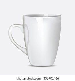 Blank white cup for coffee, isolated on white. Vector illustration