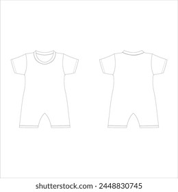 Blank white custom templates baby romper. Top view white baby romper bodysuit on wood. Copy space for lettering or your text. Flat lay mockup