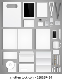 Blank white design template of corporate identity  with big set of business stationery. Vector illustration