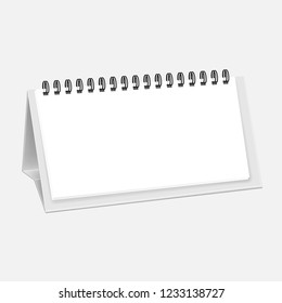 Blank white desk standing horizontal spiral calendar. Vector mock-up for design.