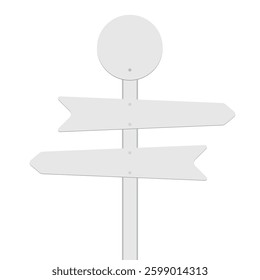 Blank white direction sign pole with a circle part on top. Street sign. 3D realistic vector illustration isolated on white.