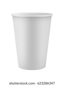 Blank white disposable coffee cup isolated on white background vector illustration. Packaging design element for branding. svg