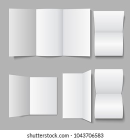 Blank white document leaflet. 3d advertising pamphlet brochure or flyer vector mock up. Illustration of booklet and brochure paper, pamphlet page mockup