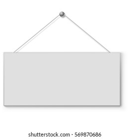 Blank White Door Plate Hanging On The String. Vector Illustration.