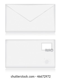 Blank White Envelope. Front And Back. Marked With An Empty Stamp