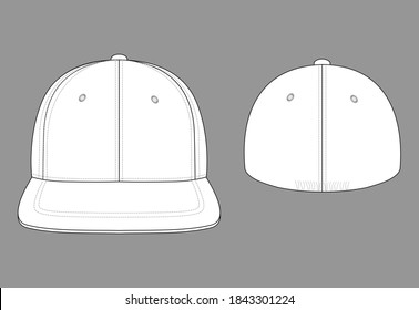 Blank White Fitted Hip Hop Cap Template on Gray Background. Front and Back Views, Vector File.