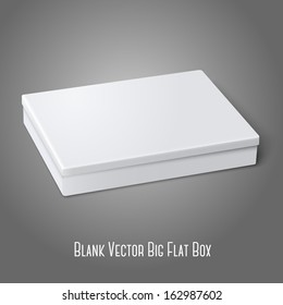 Blank White Flat Package Box Lying Isolated On Gray Background. For Design And Branding. Vector