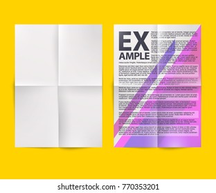 Blank white folded paper sheet. Vector A4 format document mockup
