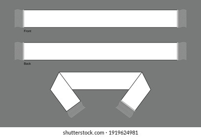 Blank White Football Fans Scarf Template On Gray Background.
Front and Back View, Vector File