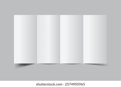 Blank white four fold open leaflet with shadows mockup template on background .Design for open booklet, thank you card, notecards, flyer, greeting card, wedding invitation, postcard, brochure. Vector
