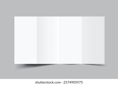 Blank white four fold open leaflet with shadows mockup template on background .Design for open booklet, thank you card, notecards, flyer, greeting card, wedding invitation, postcard, brochure. Vector
