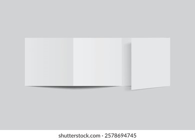 Blank white four fold open leaflet with shadows mockup template on background .Design for open booklet, thank you card, notecards, flyer, greeting card, wedding invitation, postcard, brochure. Vector
