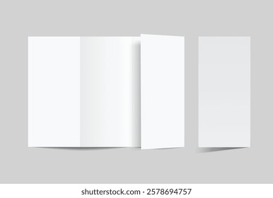 Blank white four fold open leaflet with shadows mockup template on background .Design for open booklet, thank you card, notecards, flyer, greeting card, wedding invitation, postcard, brochure. Vector
