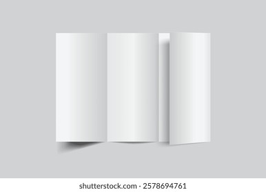 Blank white four fold open leaflet with shadows mockup template on background .Design for open booklet, thank you card, notecards, flyer, greeting card, wedding invitation, postcard, brochure. Vector
