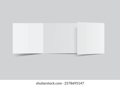 Blank white four fold open leaflet with shadows mockup template on background .Design for open booklet, thank you card, notecards, flyer, greeting card, wedding invitation, postcard, brochure. Vector
