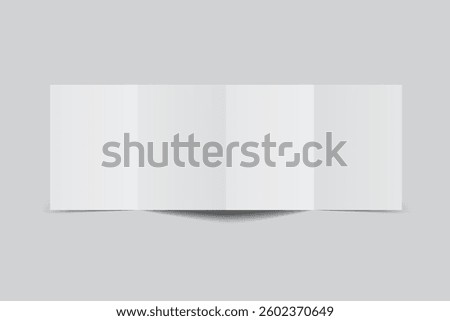 Blank white four fold open leaflet with shadows mockup template on background .Design for open booklet, thank you card, notecards, flyer, greeting card, wedding invitation, postcard, brochure. Vector
