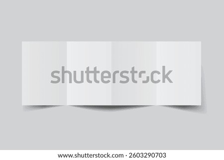 Blank white four fold open leaflet with shadows mockup template on background .Design for open booklet, thank you card, notecards, flyer, greeting card, wedding invitation, postcard, brochure. Vector
