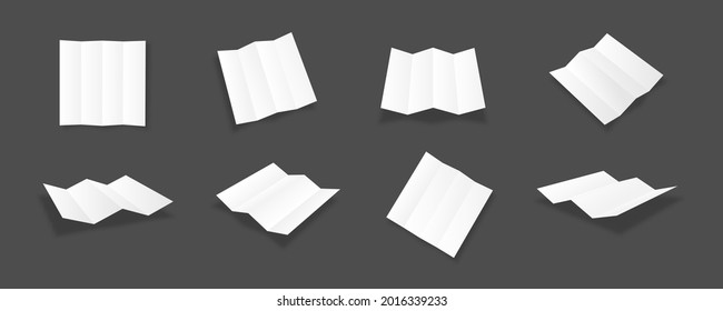Blank white fourfold brochure mockups collection with different views and angles