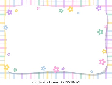 ein weißer, leerer Rahmen mit Blumen auf kariertem Hintergrund