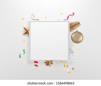 Blank white frame with holiday accesories. Template for a text 