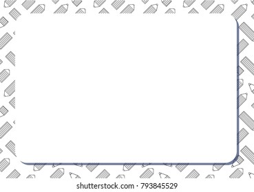 Blank white frame on background with set of cute cartoon pencils. Album horizontal orintation. Vector illustration.